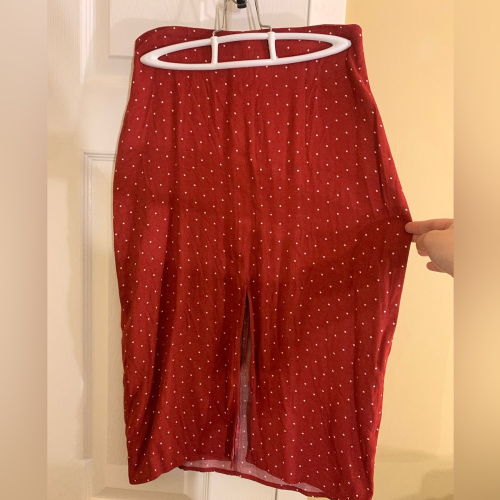 Reformation Dotted Red Skirt